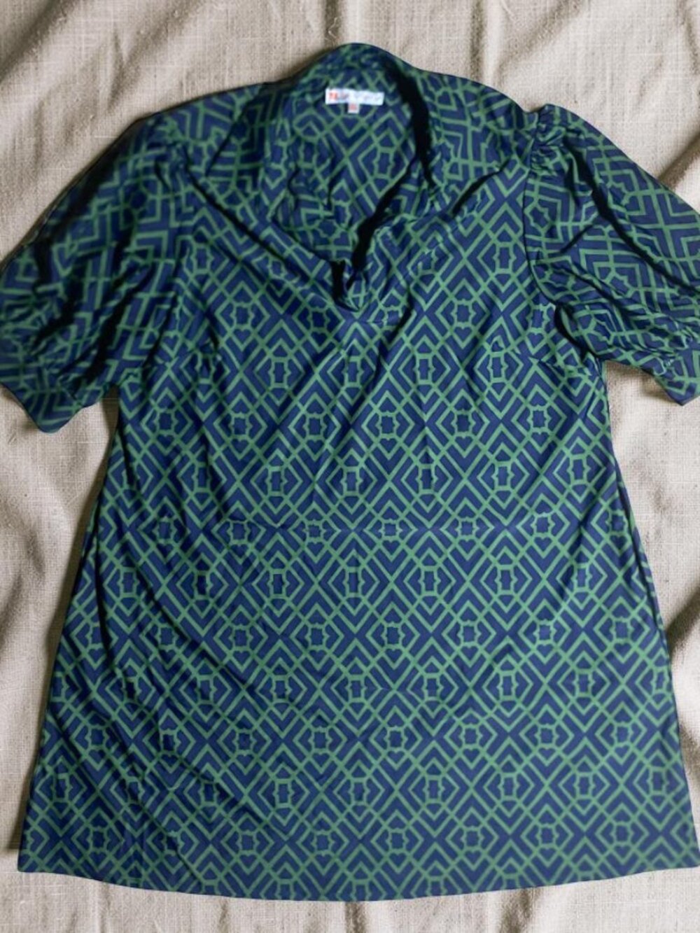 Jude Connally Emerson Shift Dress Pop Collar XL Green Blue